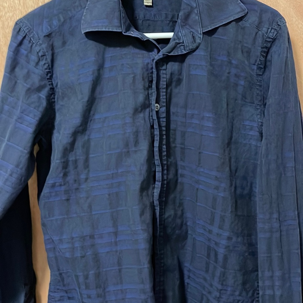 Burberry button down black‎ and blue check printed shirt